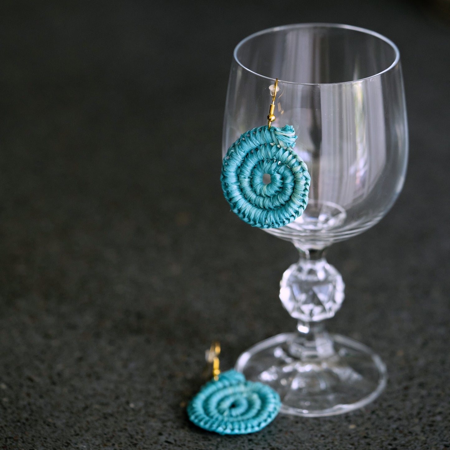 Blue Handwoven Raffia Earrings by Baawaa Weaving