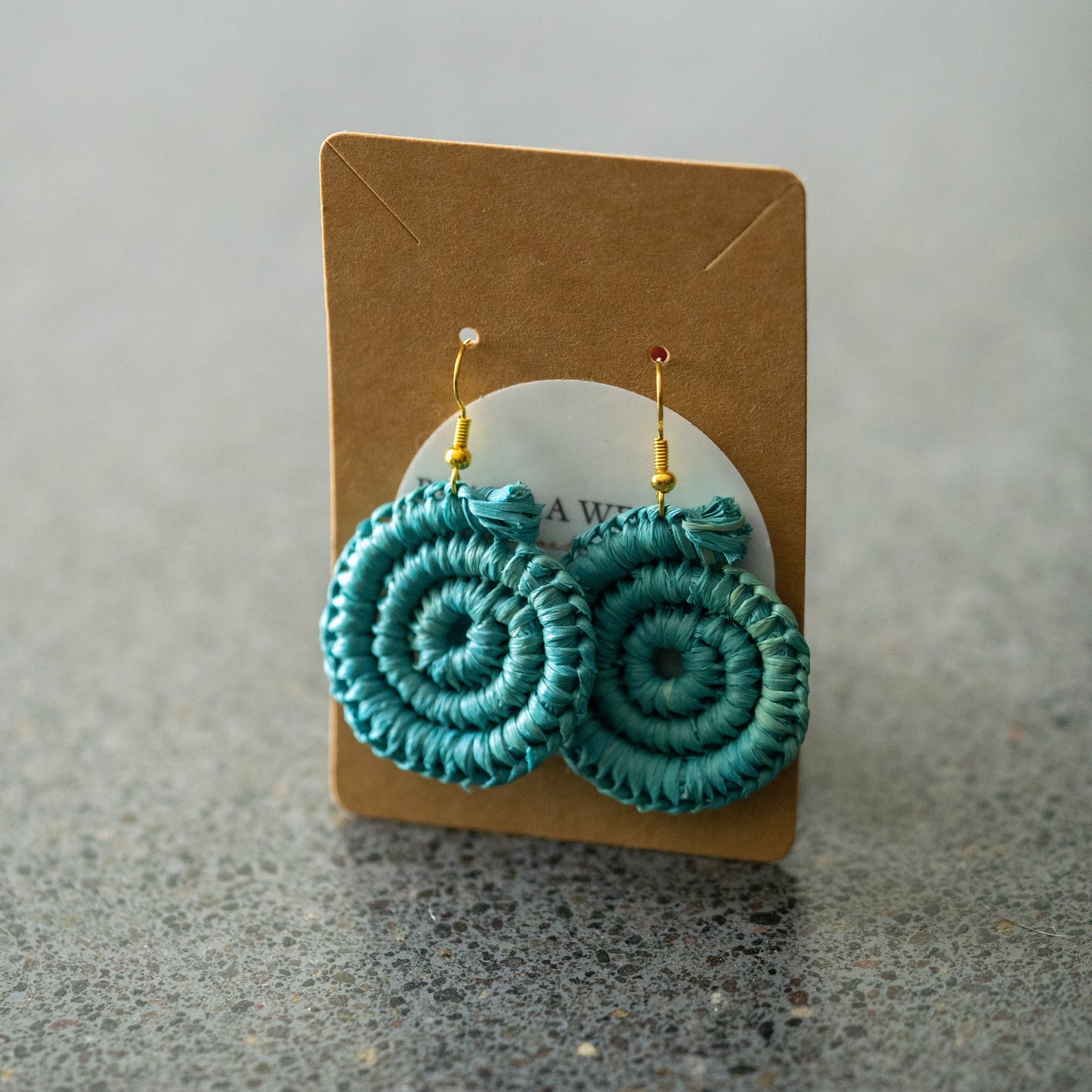 Blue Handwoven Raffia Earrings by Baawaa Weaving