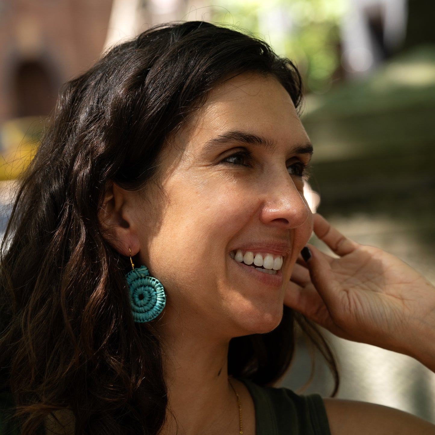 Blue Handwoven Raffia Earrings by Baawaa Weaving