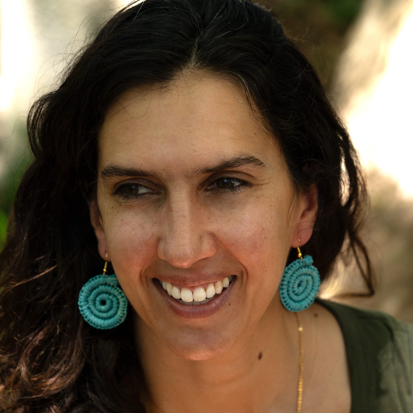 Blue Handwoven Raffia Earrings by Baawaa Weaving