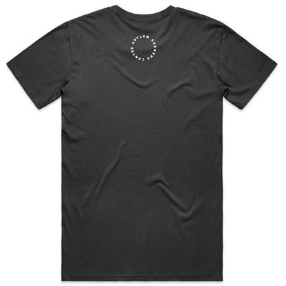 T-Shirt: "Seeking asylum is a human right" in Dark Gray
