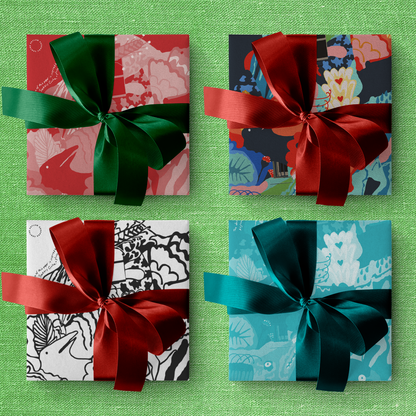 Festive Bundle: 4 x Wrapping Paper Sheets & 4 x Greeting Cards